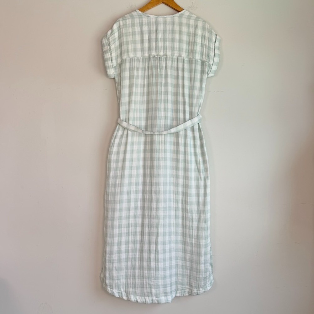 Lou & Grey Cotton Gauze Plaid Midi Shirt Dress Small Coastal Minimalist Belted - Picture 5 of 8